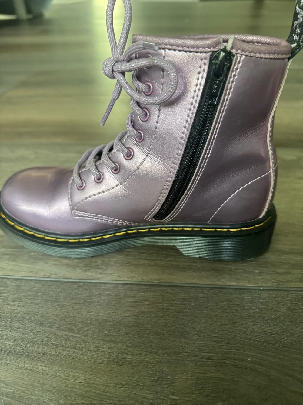 Kids Dr. Martens Metallic Lavender Lace-Up Boots